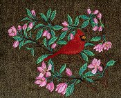 Cardinal in spring blossom tree